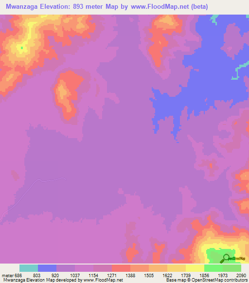 Mwanzaga,Tanzania Elevation Map