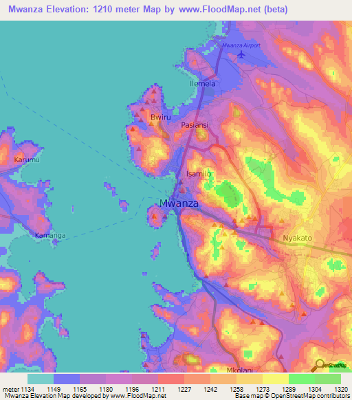 Mwanza,Tanzania Elevation Map