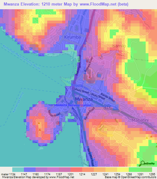 Mwanza,Tanzania Elevation Map