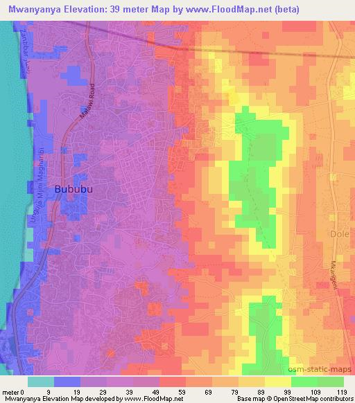 Mwanyanya,Tanzania Elevation Map