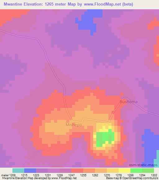 Mwantine,Tanzania Elevation Map