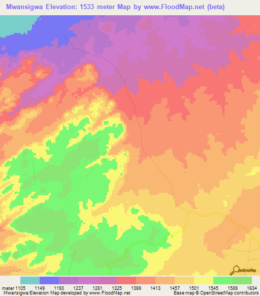 Mwansigwa,Tanzania Elevation Map