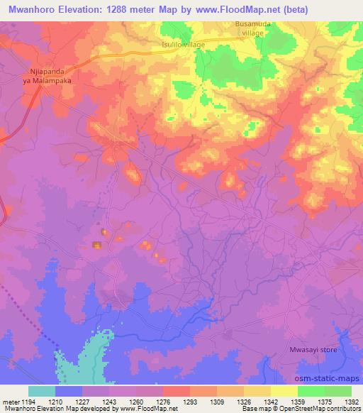 Mwanhoro,Tanzania Elevation Map