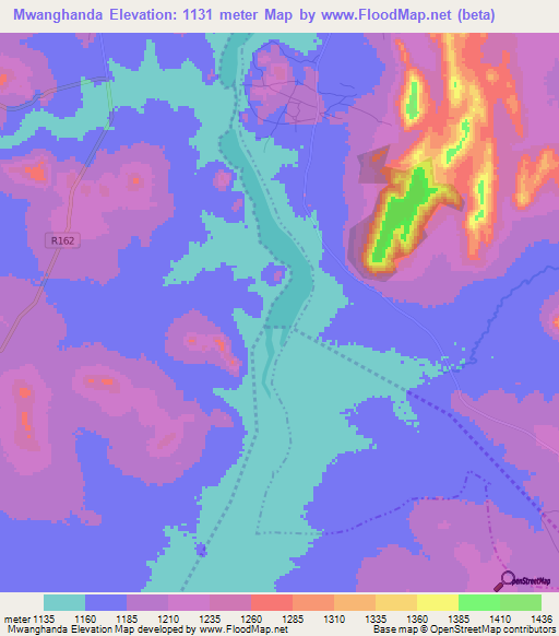 Mwanghanda,Tanzania Elevation Map