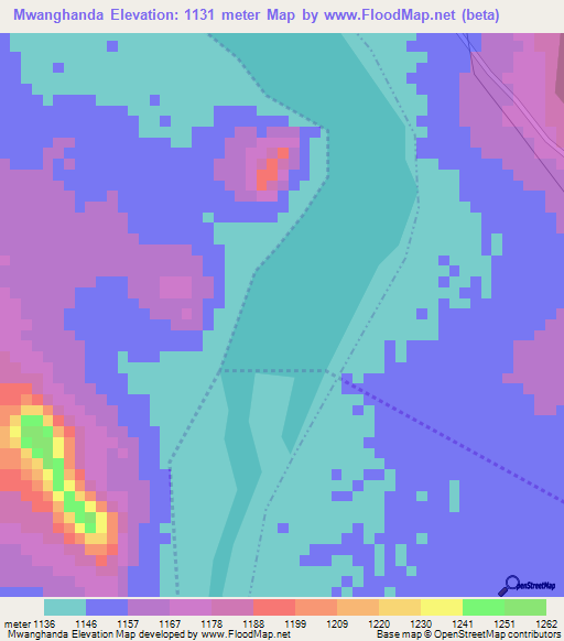 Mwanghanda,Tanzania Elevation Map