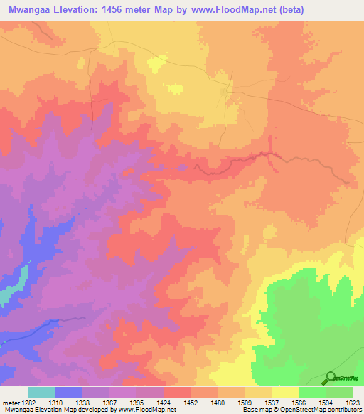 Mwangaa,Tanzania Elevation Map