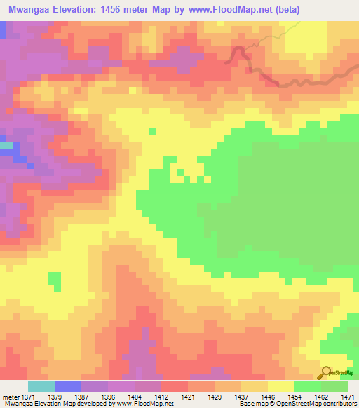 Mwangaa,Tanzania Elevation Map