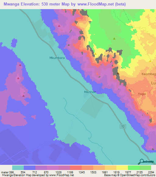 Mwanga,Tanzania Elevation Map