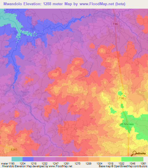 Mwandolo,Tanzania Elevation Map