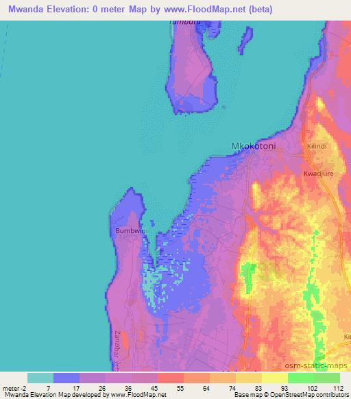 Mwanda,Tanzania Elevation Map