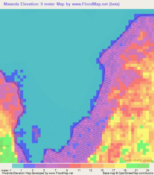 Mwanda,Tanzania Elevation Map