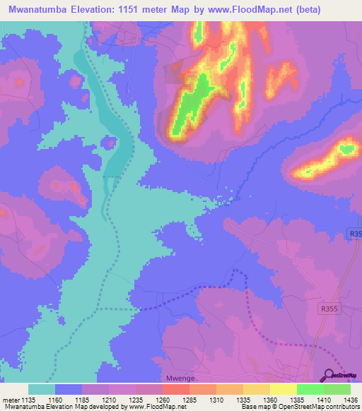 Mwanatumba,Tanzania Elevation Map