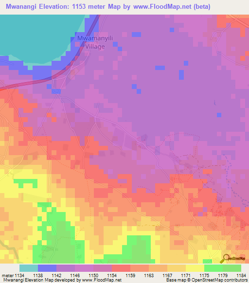 Mwanangi,Tanzania Elevation Map