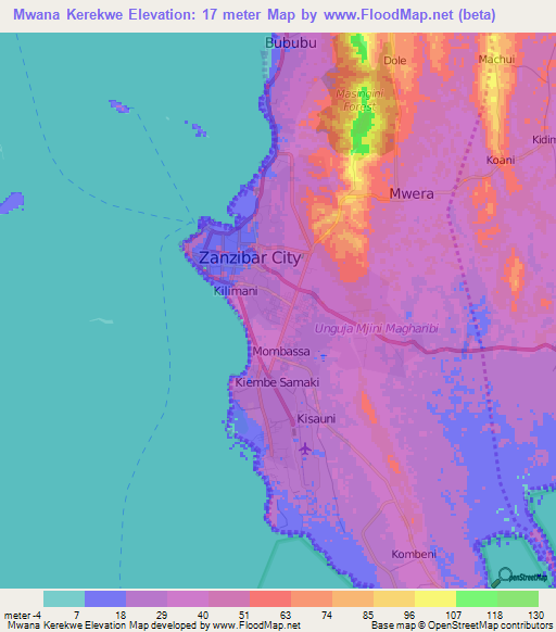 Mwana Kerekwe,Tanzania Elevation Map