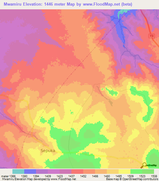 Mwamiru,Tanzania Elevation Map