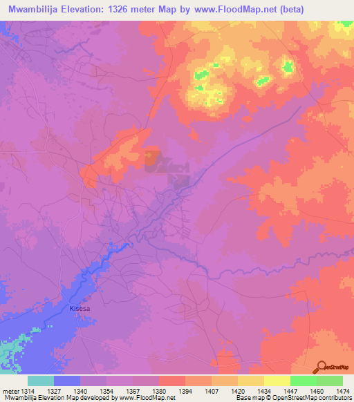 Mwambilija,Tanzania Elevation Map