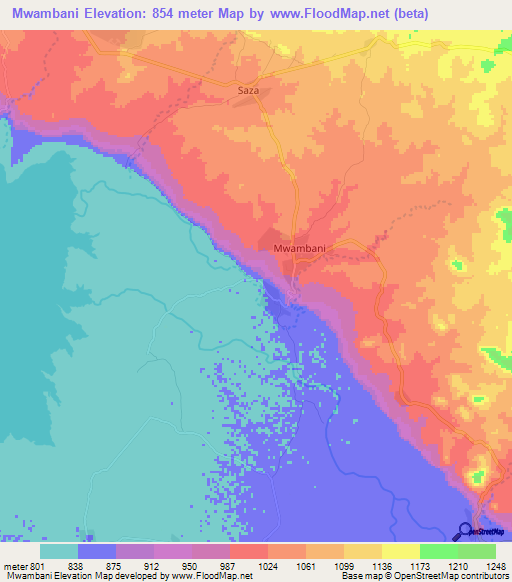 Mwambani,Tanzania Elevation Map