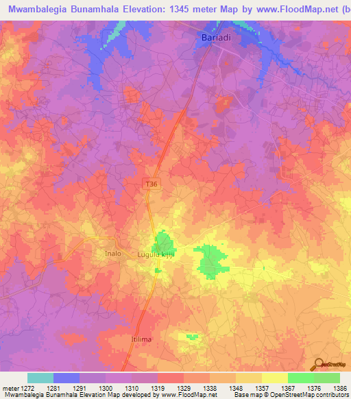 Mwambalegia Bunamhala,Tanzania Elevation Map