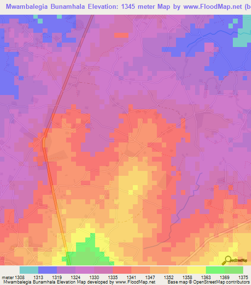 Mwambalegia Bunamhala,Tanzania Elevation Map