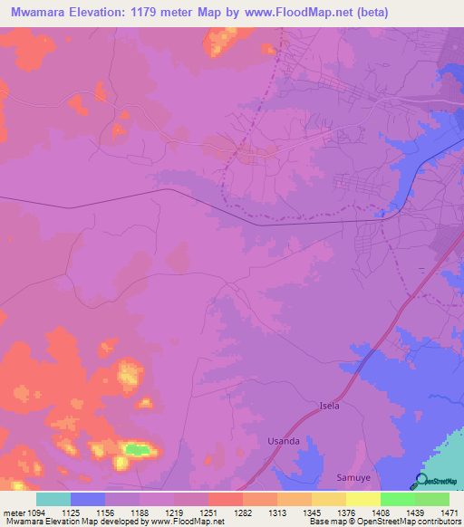 Mwamara,Tanzania Elevation Map
