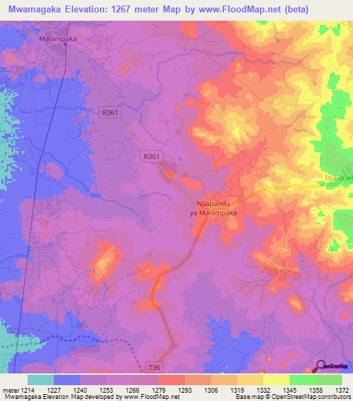 Mwamagaka,Tanzania Elevation Map