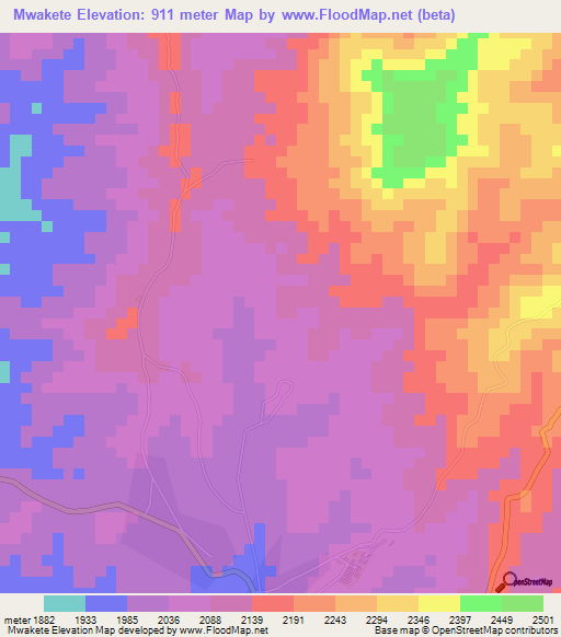 Mwakete,Tanzania Elevation Map