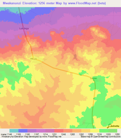 Mwakanunzi,Tanzania Elevation Map