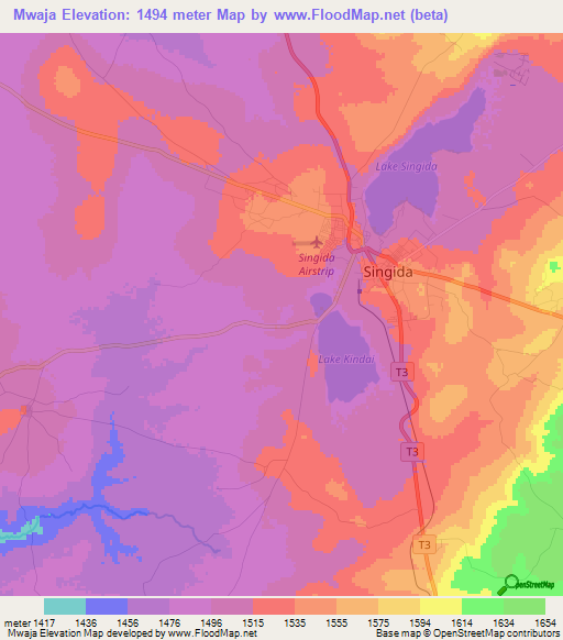 Mwaja,Tanzania Elevation Map