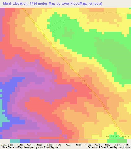 Mwai,Tanzania Elevation Map