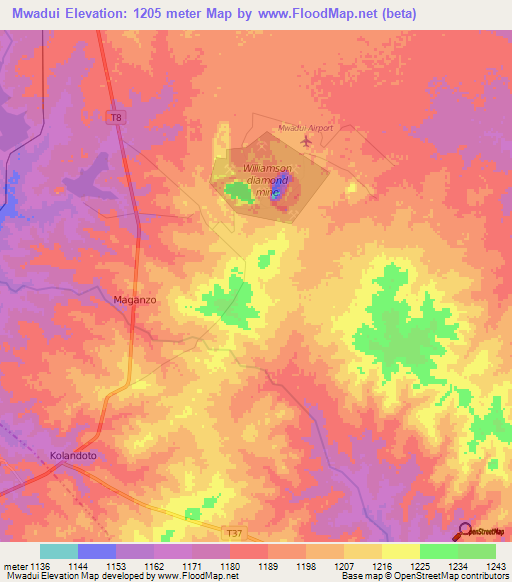 Mwadui,Tanzania Elevation Map