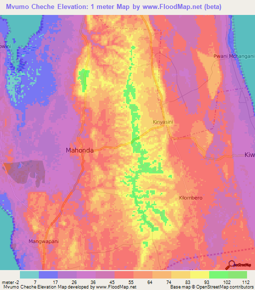 Mvumo Cheche,Tanzania Elevation Map