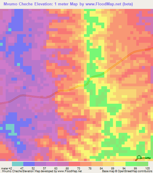 Mvumo Cheche,Tanzania Elevation Map