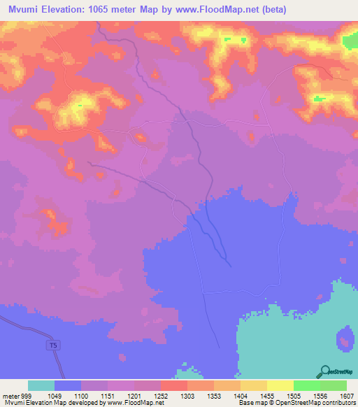 Mvumi,Tanzania Elevation Map