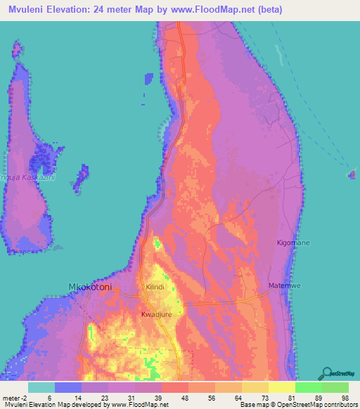 Mvuleni,Tanzania Elevation Map