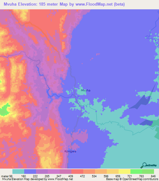 Mvuha,Tanzania Elevation Map