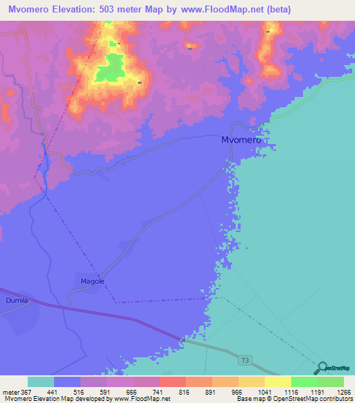 Mvomero,Tanzania Elevation Map