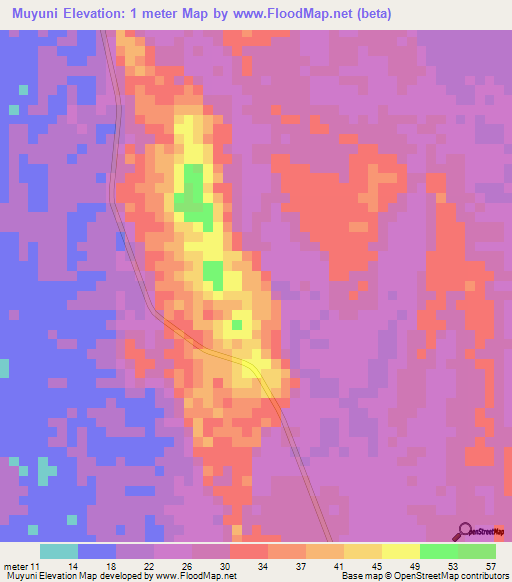 Muyuni,Tanzania Elevation Map