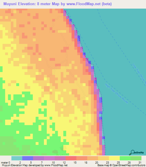 Muyuni,Tanzania Elevation Map