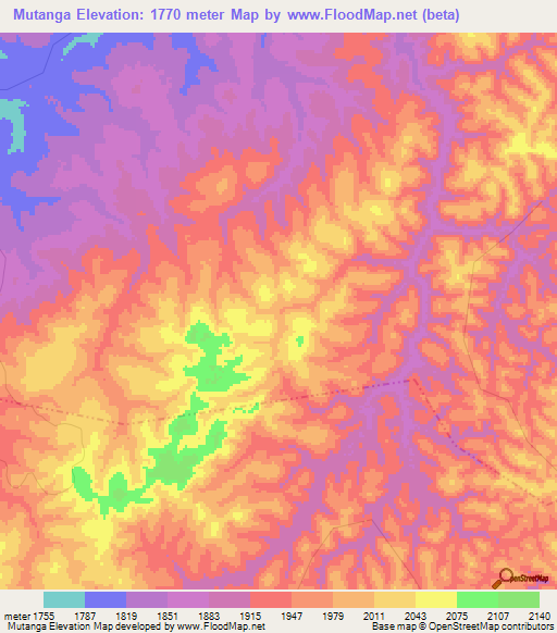 Mutanga,Tanzania Elevation Map