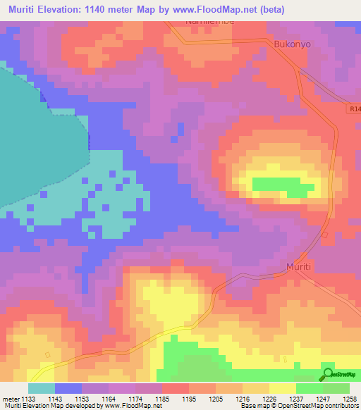 Muriti,Tanzania Elevation Map