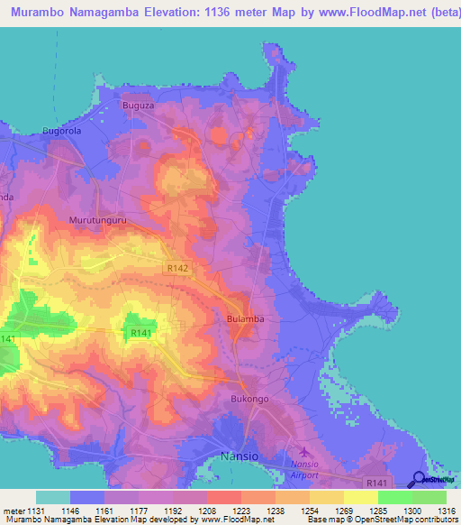 Murambo Namagamba,Tanzania Elevation Map