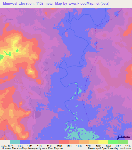 Munwesi,Tanzania Elevation Map