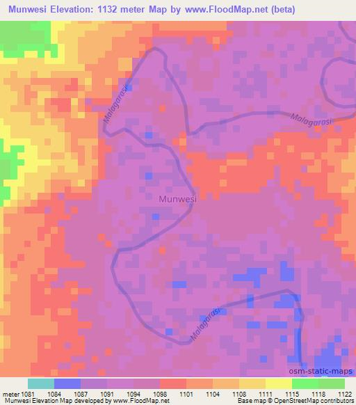 Munwesi,Tanzania Elevation Map