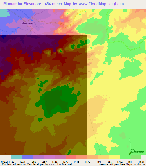 Muntamba,Tanzania Elevation Map