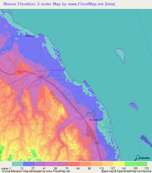 Munoe,Tanzania Elevation Map