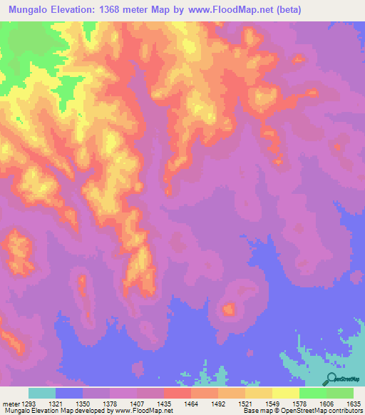 Mungalo,Tanzania Elevation Map