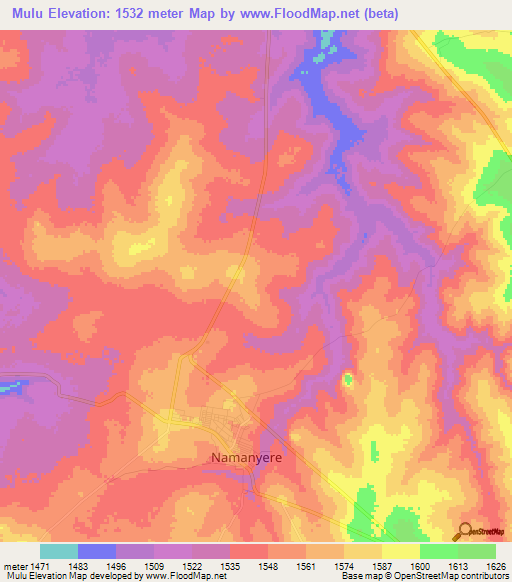 Mulu,Tanzania Elevation Map