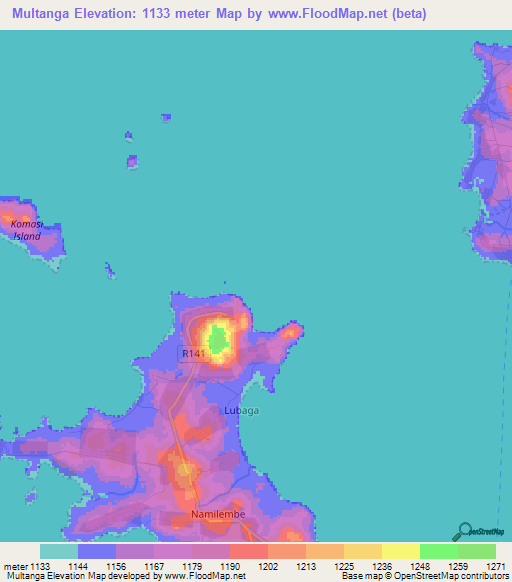 Multanga,Tanzania Elevation Map