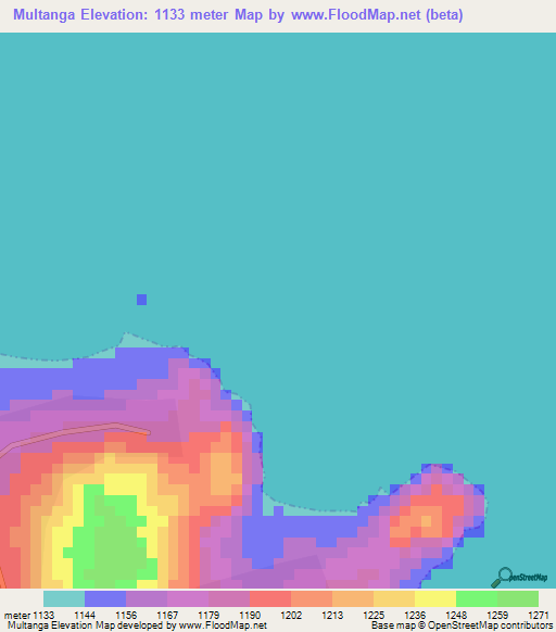 Multanga,Tanzania Elevation Map