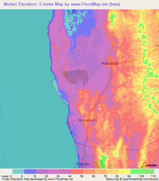 Mulani,Tanzania Elevation Map